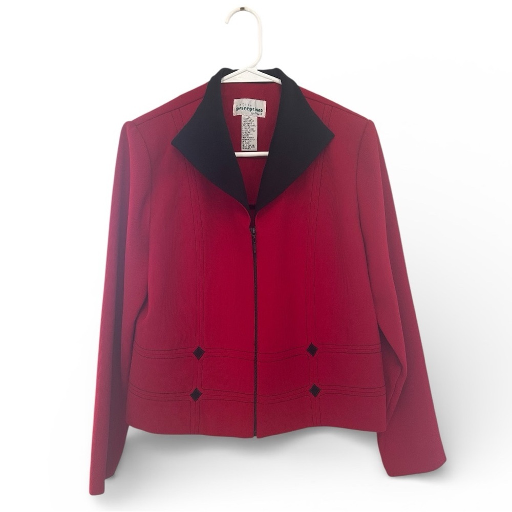 Vintage 80’s/90’s Petite Perceptions Red and Black Women's Zip Up Blazer 8P